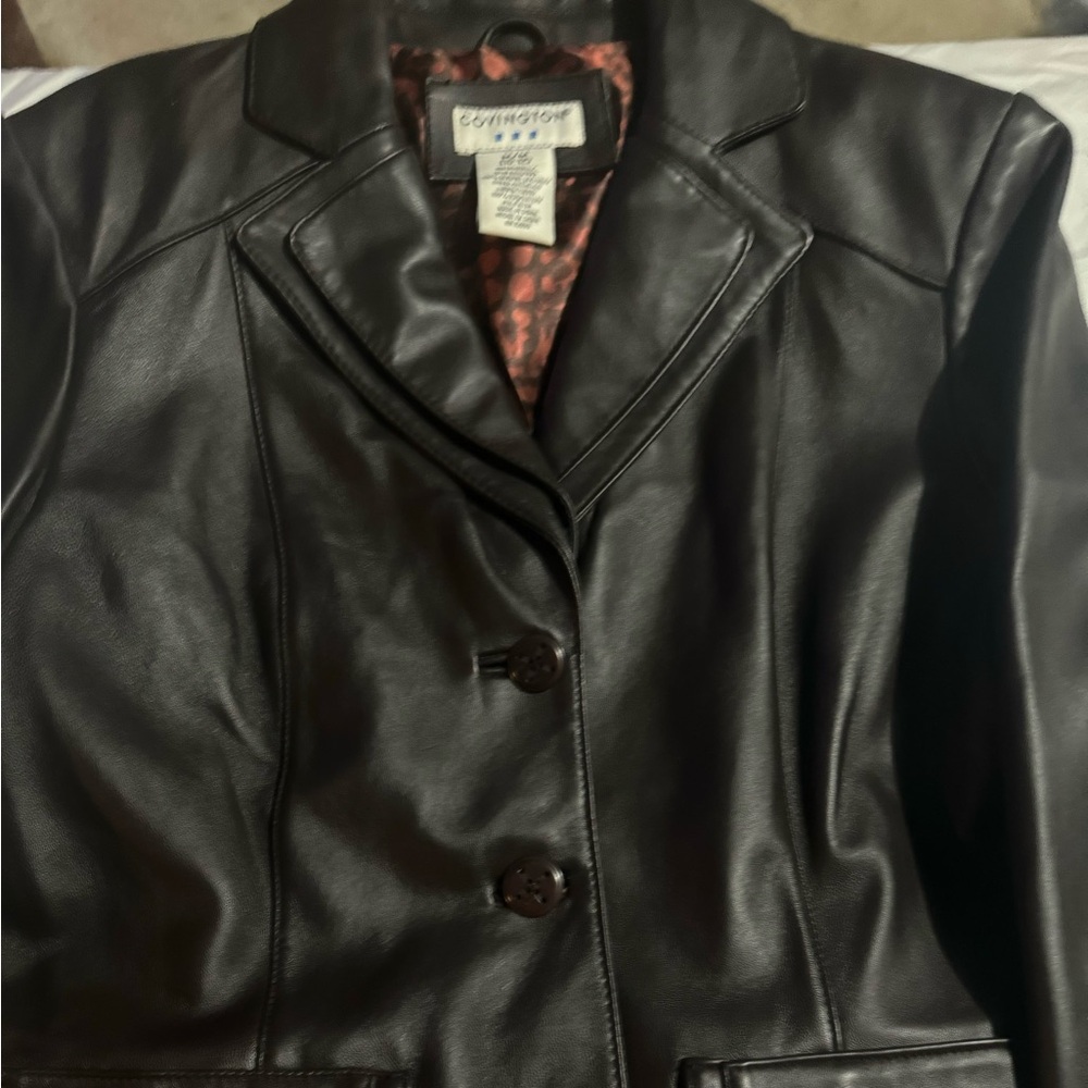 COVINGTON BROWN LEATHER JACKET SIZE M/M 10-12
